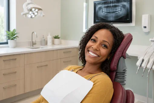 woman in dental chair smiling